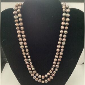 Vintage 925 Asian coin clip clasp with chocolate Baroque Pearl 2 strand necklace